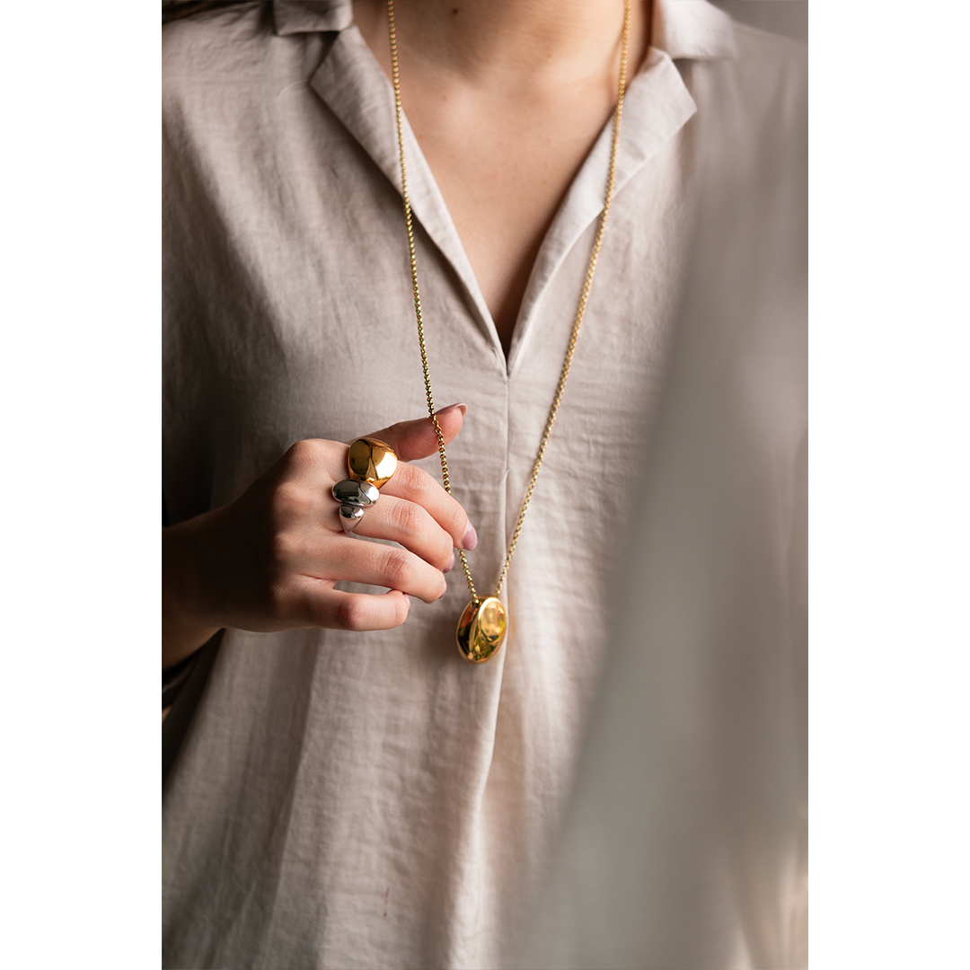 Golden Pebble Long Necklace