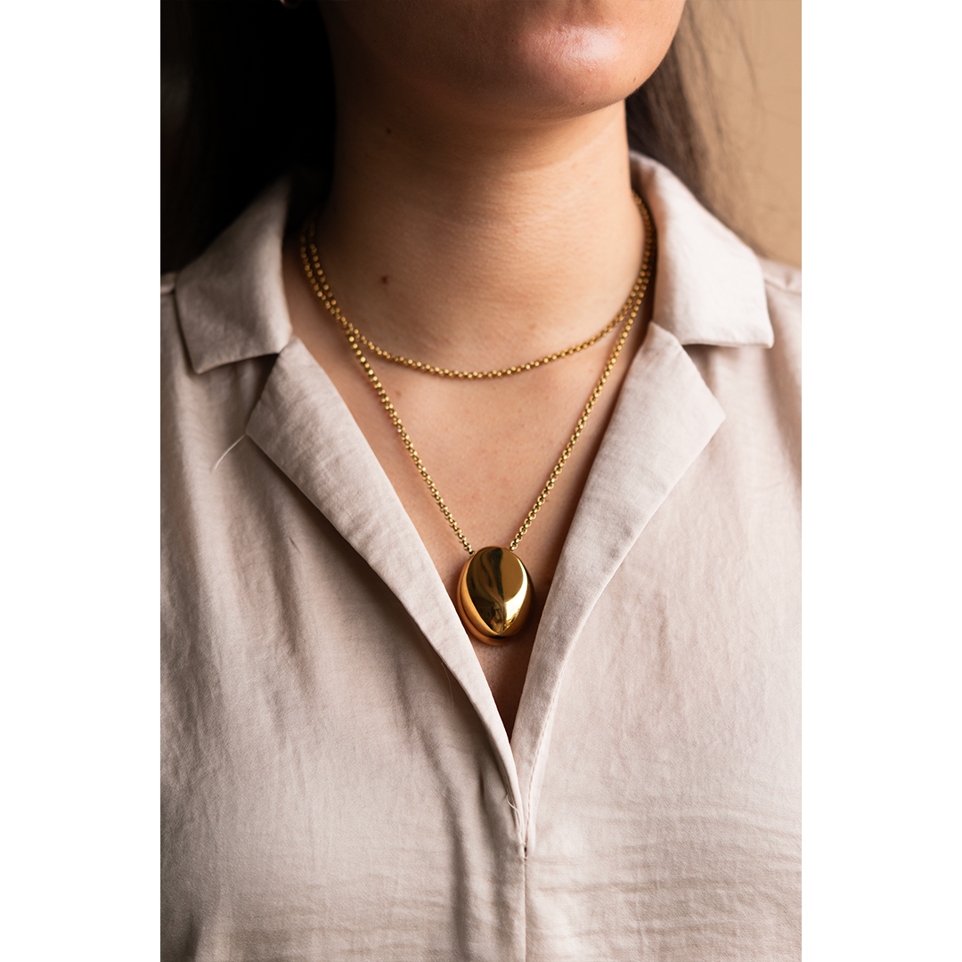 Golden Pebble Long Necklace