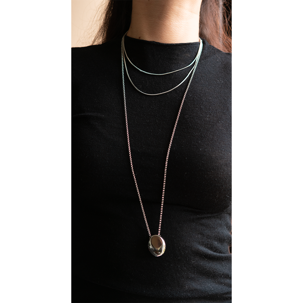 Silver Pebble Long Necklace