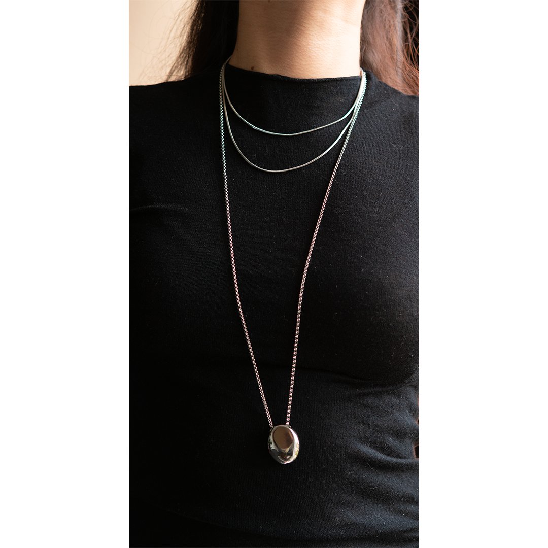 Silver Pebble Long Necklace